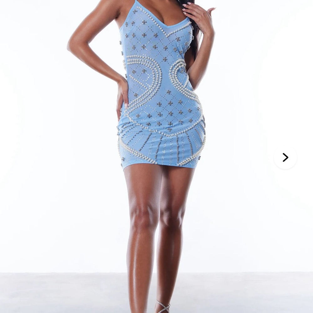 Fashion Nova Blue Embellished Mini Dress